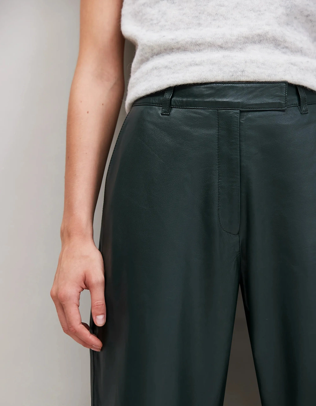 Dark-Green Leather Wide-Leg Trousers