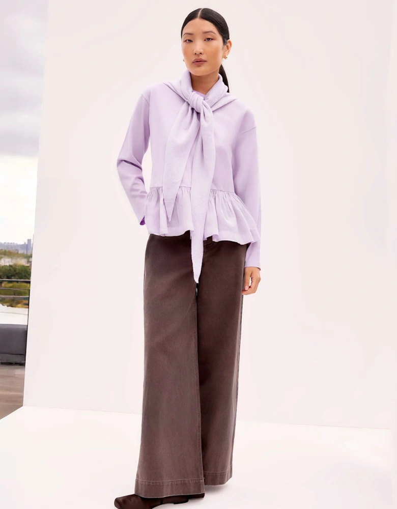 Lilac Peplum-Hem Long-Sleeved Organic Cotton T-Shirt