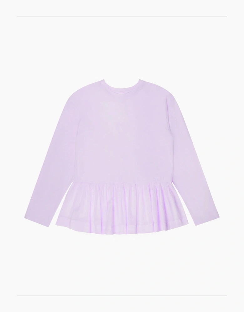 Lilac Peplum-Hem Long-Sleeved Organic Cotton T-Shirt