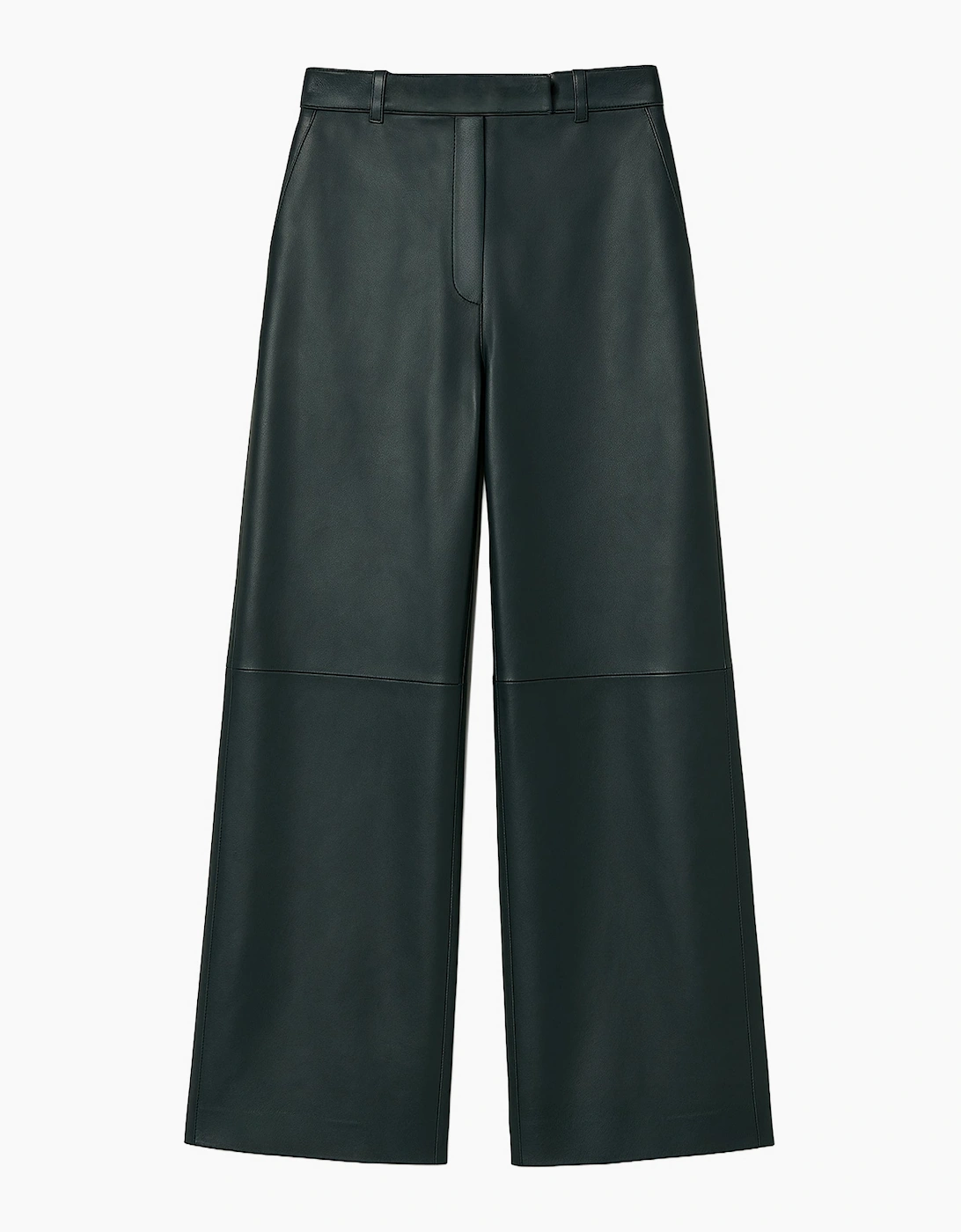 Dark-Green Leather Wide-Leg Trousers