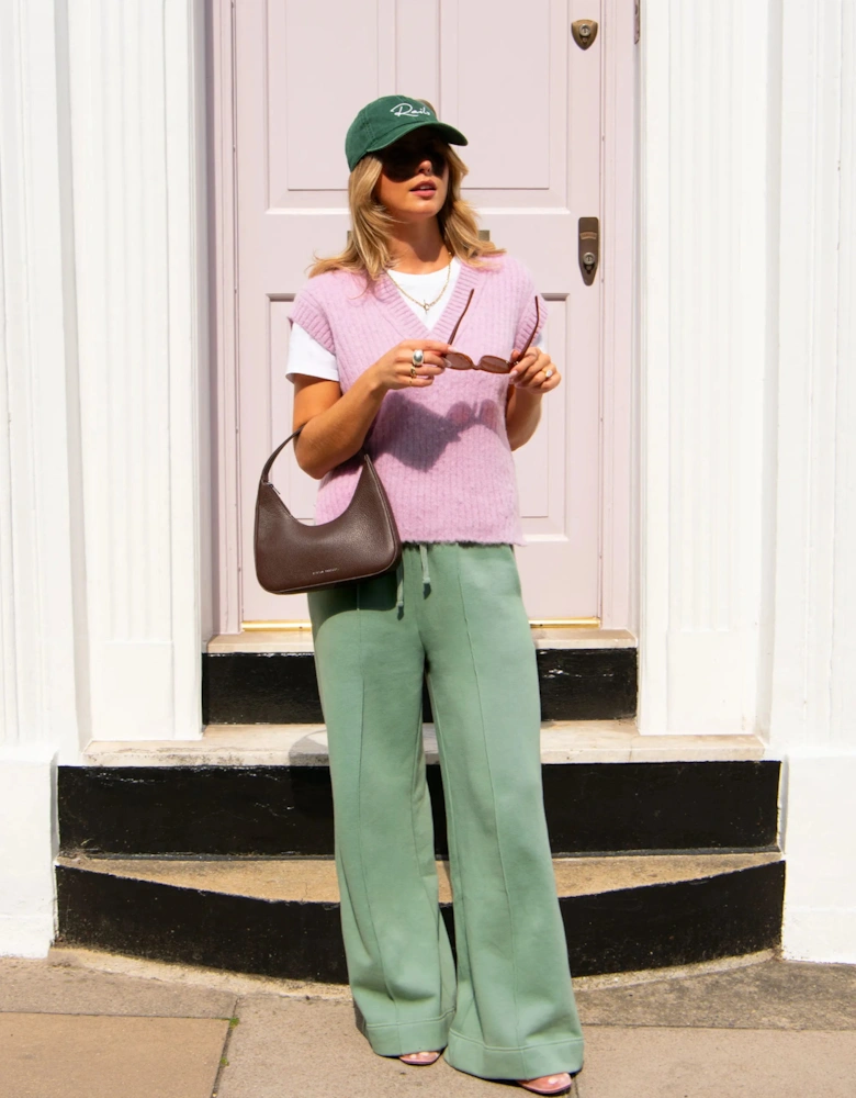 Sage-Green Wide-Leg Sweatpants