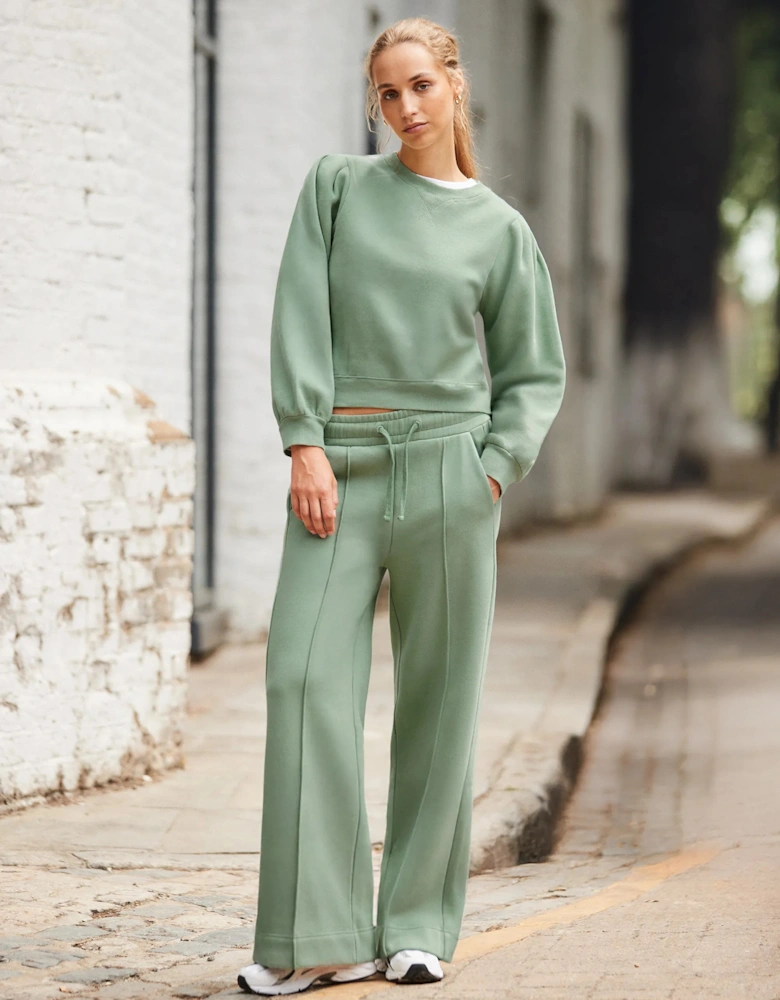 Petite Sage-Green Wide-Leg Sweatpants