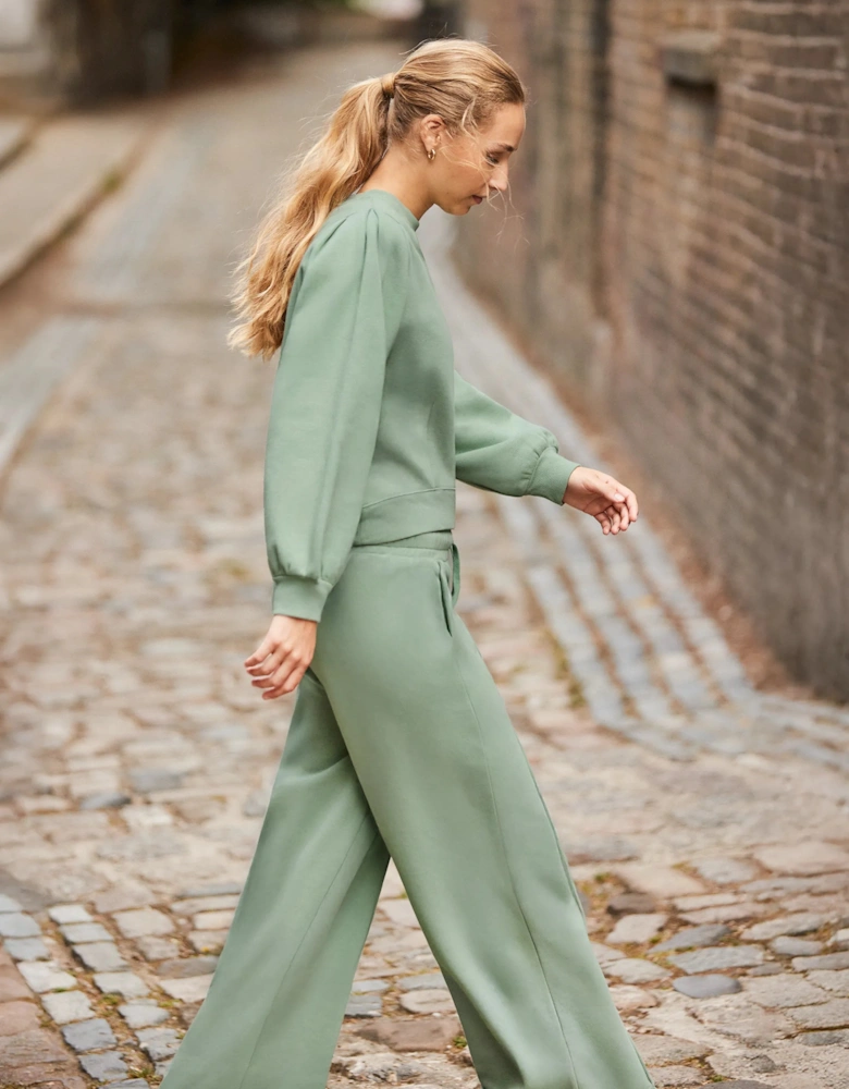 Petite Sage-Green Wide-Leg Sweatpants