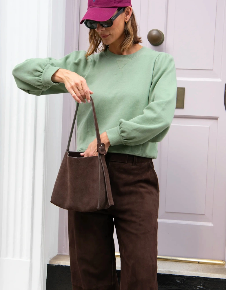 Sage-Green Puff-Sleeved Cotton-Blend Sweatshirt