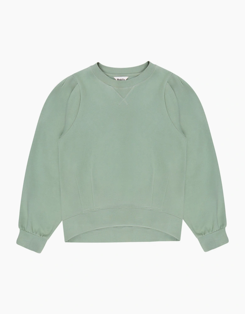 Sage-Green Puff-Sleeved Cotton-Blend Sweatshirt