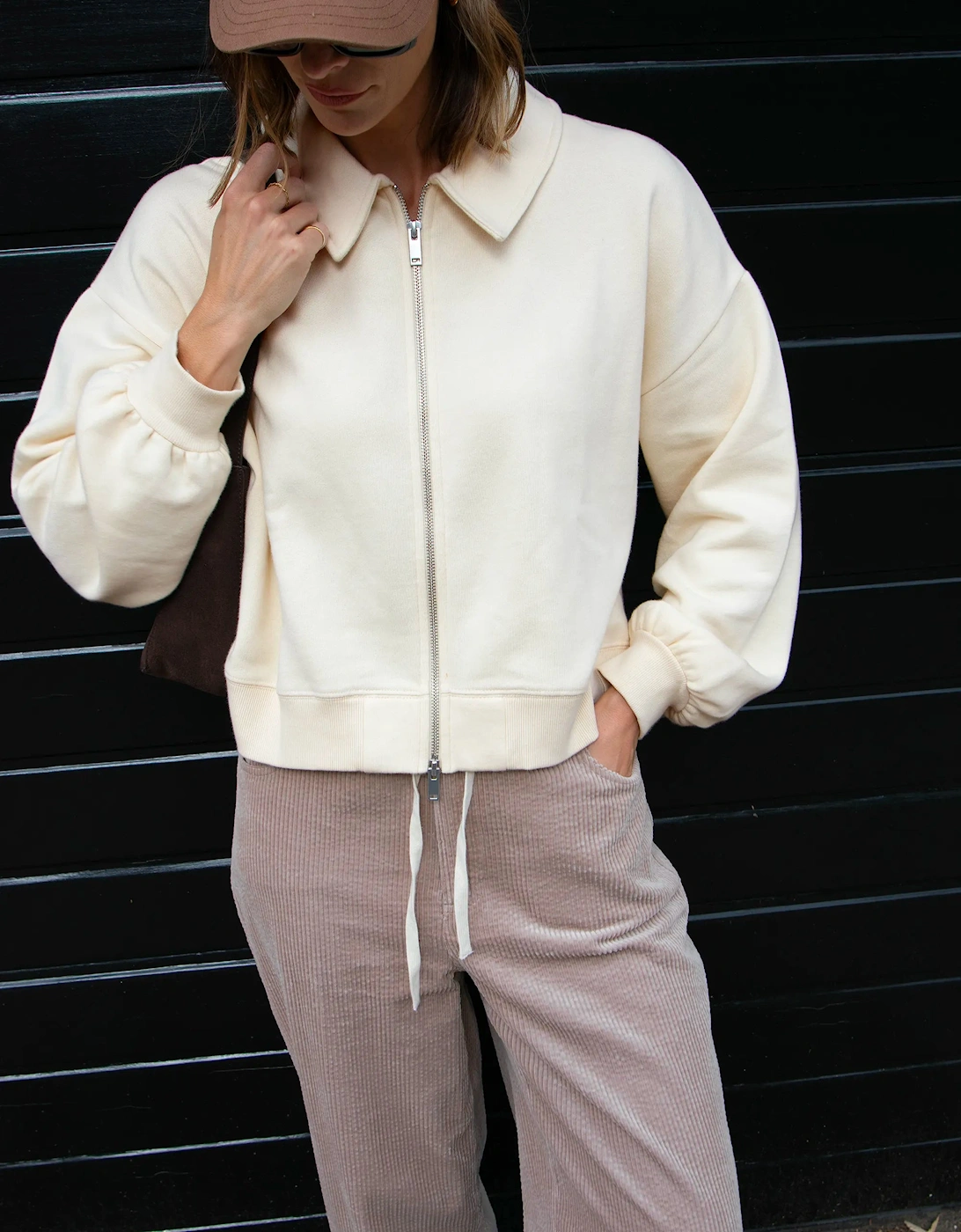 Cream Sweatshirt Bomber Jacket