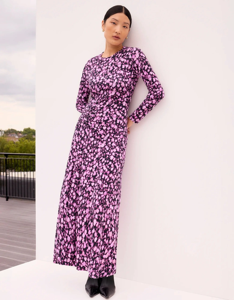 Petite Ruched Batik-Print Midaxi Dress
