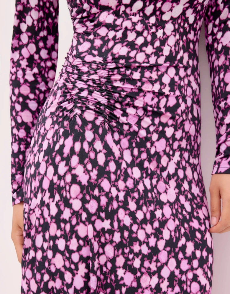 Petite Ruched Batik-Print Midaxi Dress