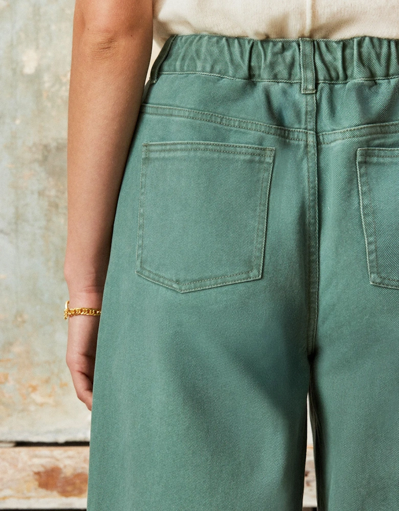 Sage Drawstring-Waist Barrel-Leg Jeans