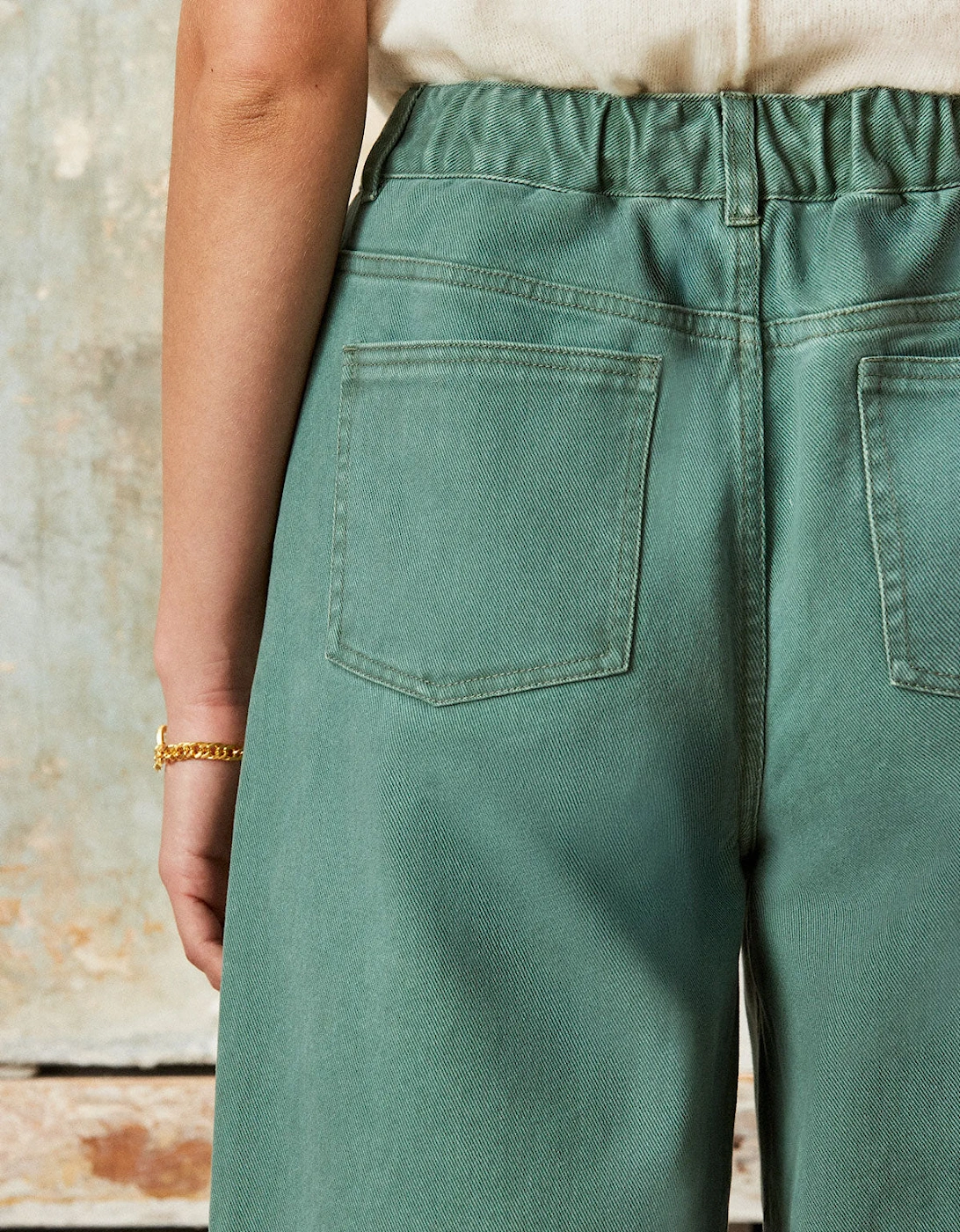 Sage Drawstring-Waist Barrel-Leg Jeans