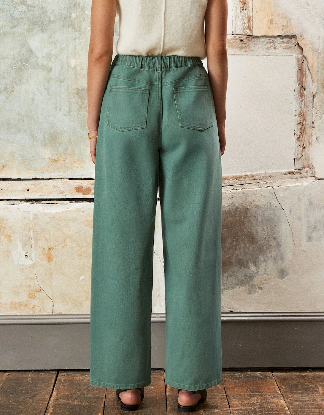 Sage Drawstring-Waist Barrel-Leg Jeans