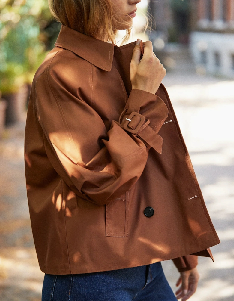 Rust Cropped Cotton Voluminous Sleeve Trench