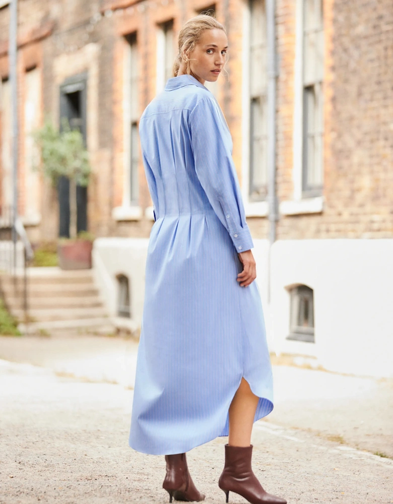 Petite Blue Striped Midi Shirt Dress