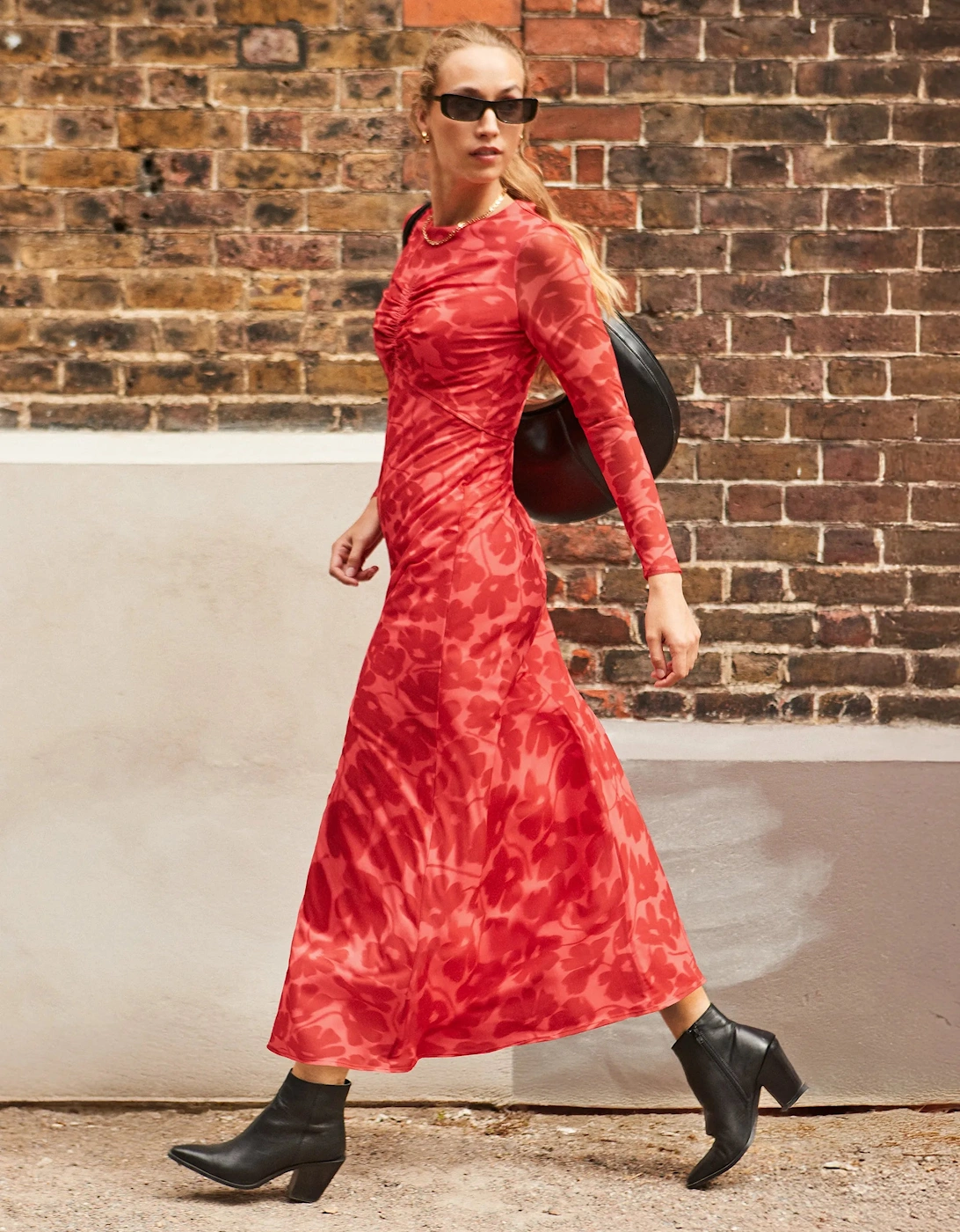 Petite Floral-Print Mesh Midaxi Dress