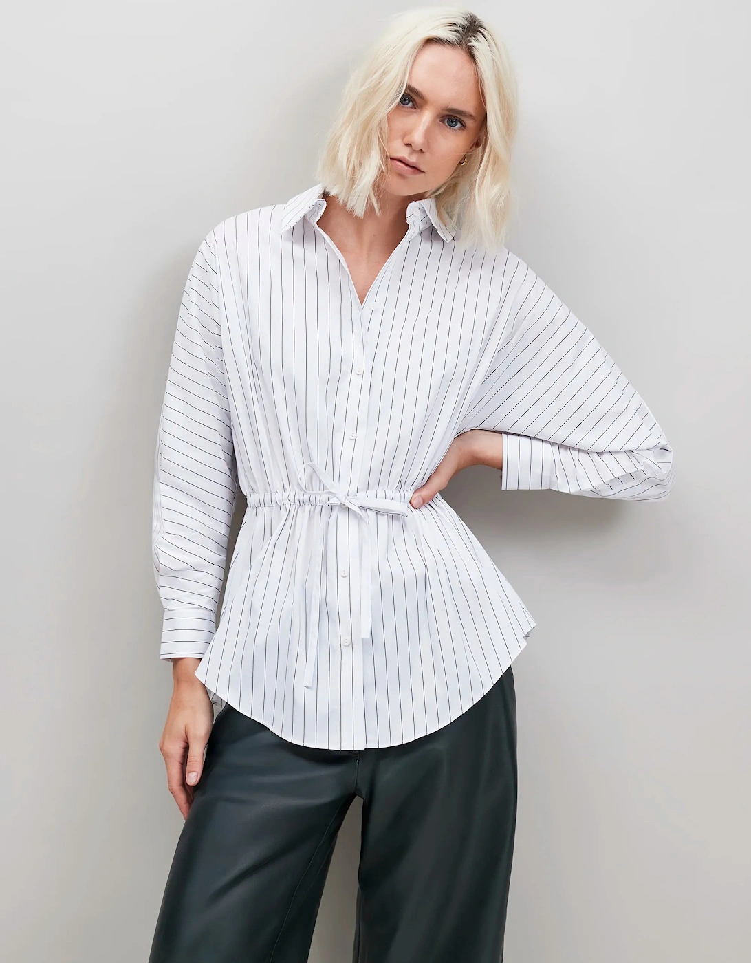 White Stripe Channel Waist Shirt
