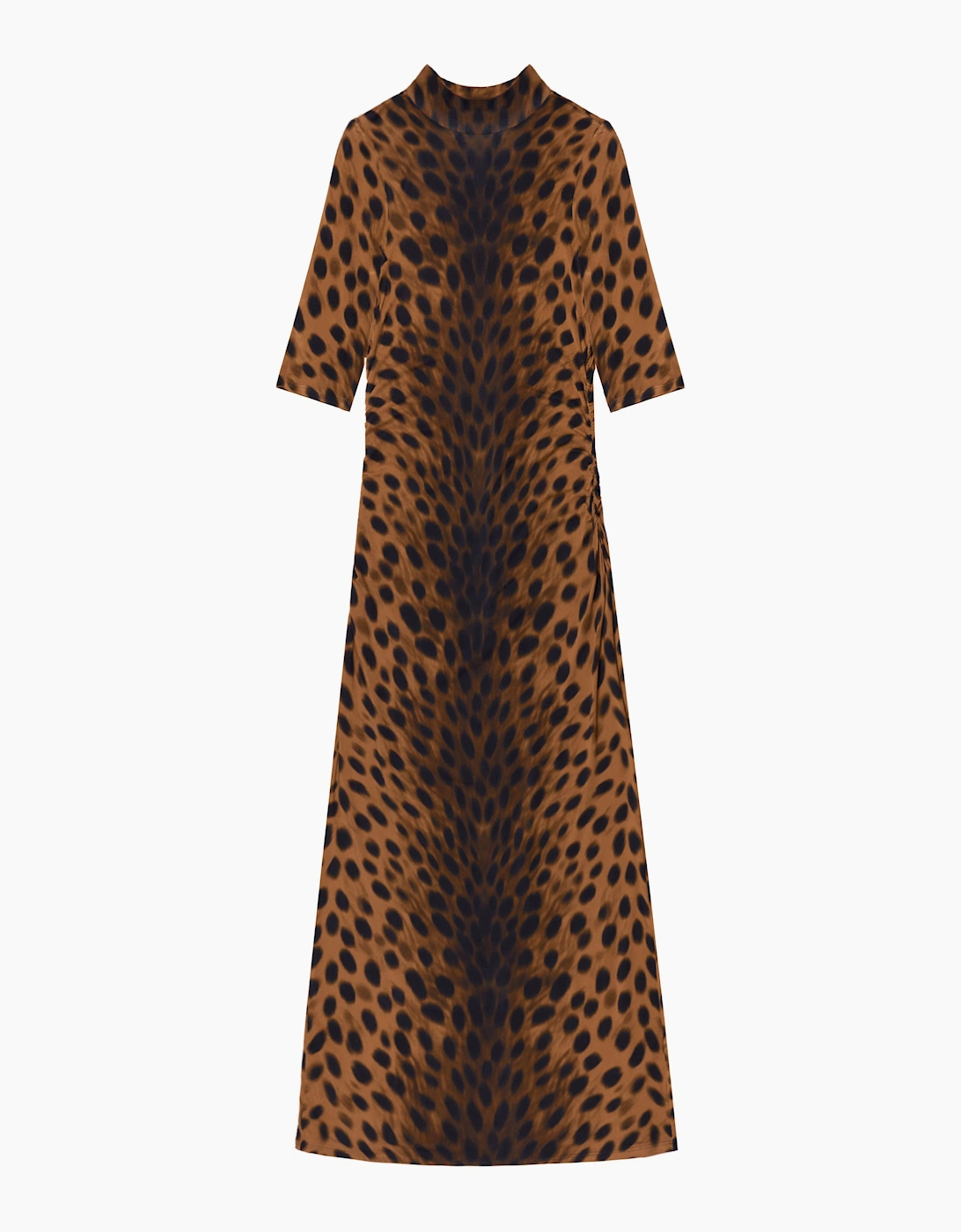 Brown Leopard Print Mock Neck Jersey Dress