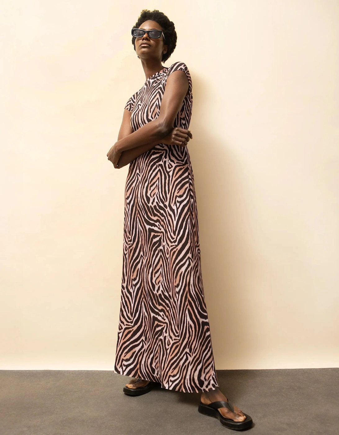 Zebra-Print Jersey Maxi Dress