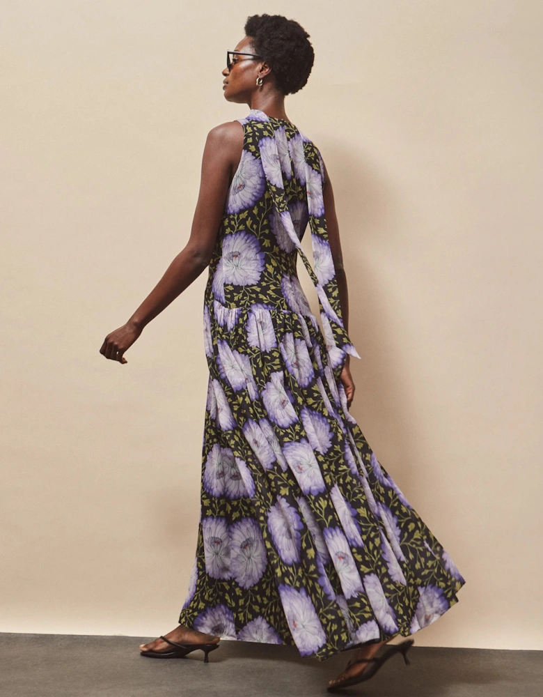 Iris Lilac Scarf Detail Chiffon Dress