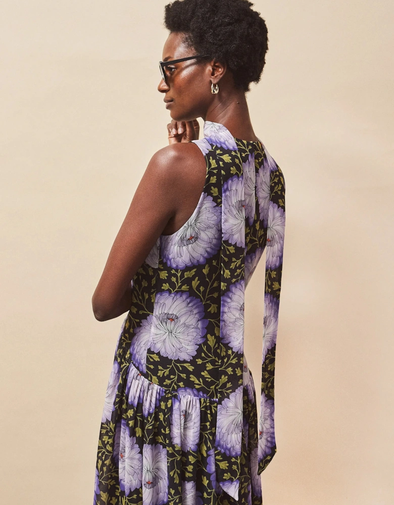 Iris Lilac Scarf Detail Chiffon Dress