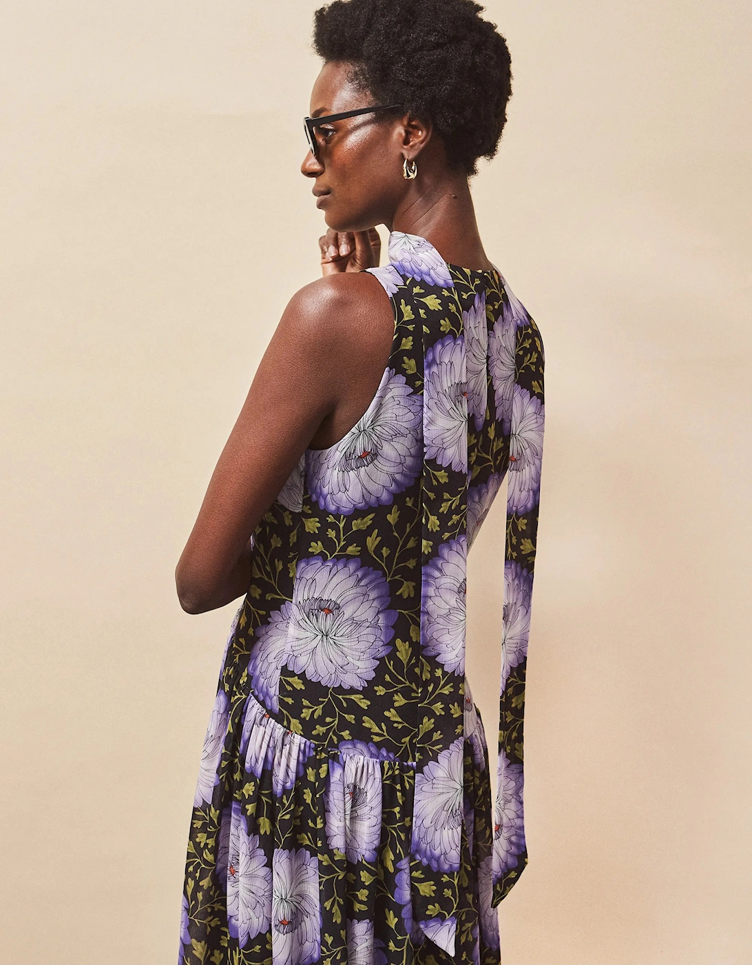 Iris Lilac Scarf Detail Chiffon Dress