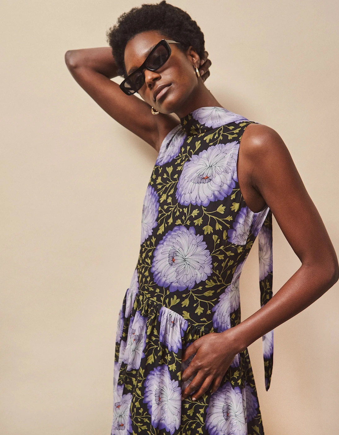Iris Lilac Scarf Detail Chiffon Dress