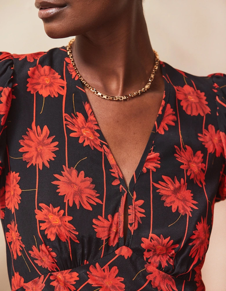 Petite Red Rose Stripe V Neck Keyhole Dress
