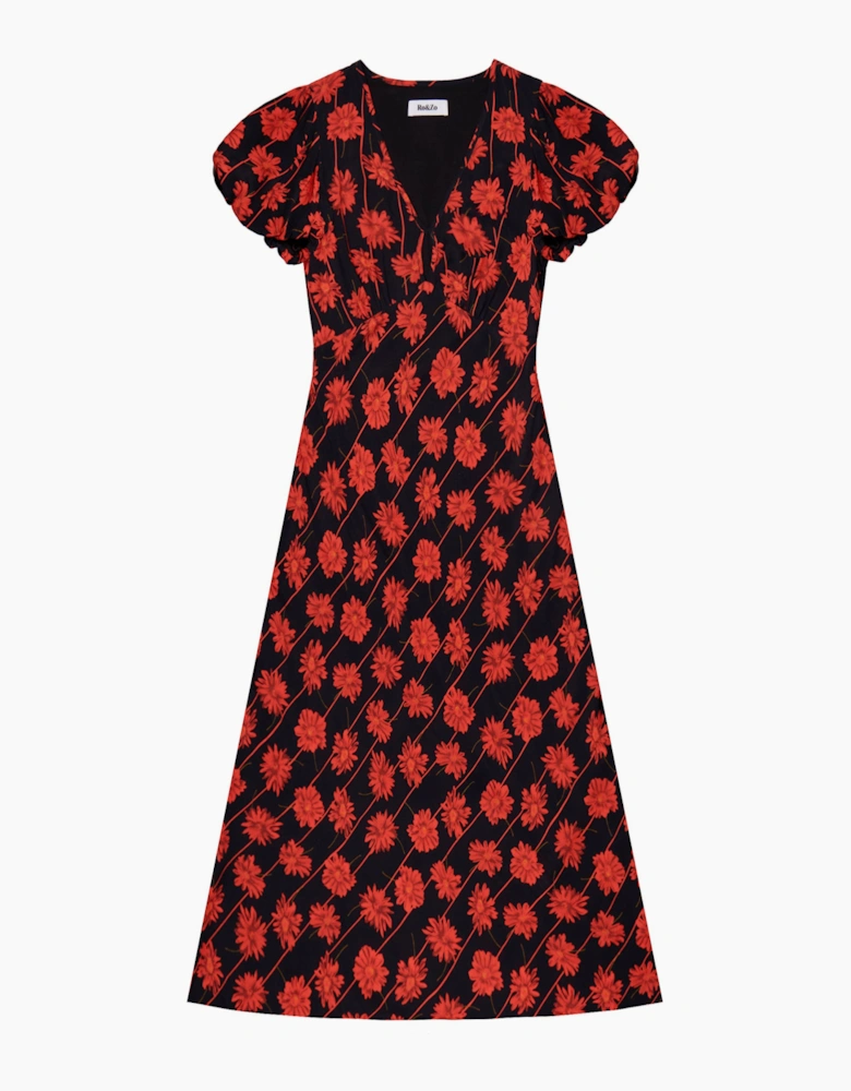 Petite Red Rose Stripe V Neck Keyhole Dress