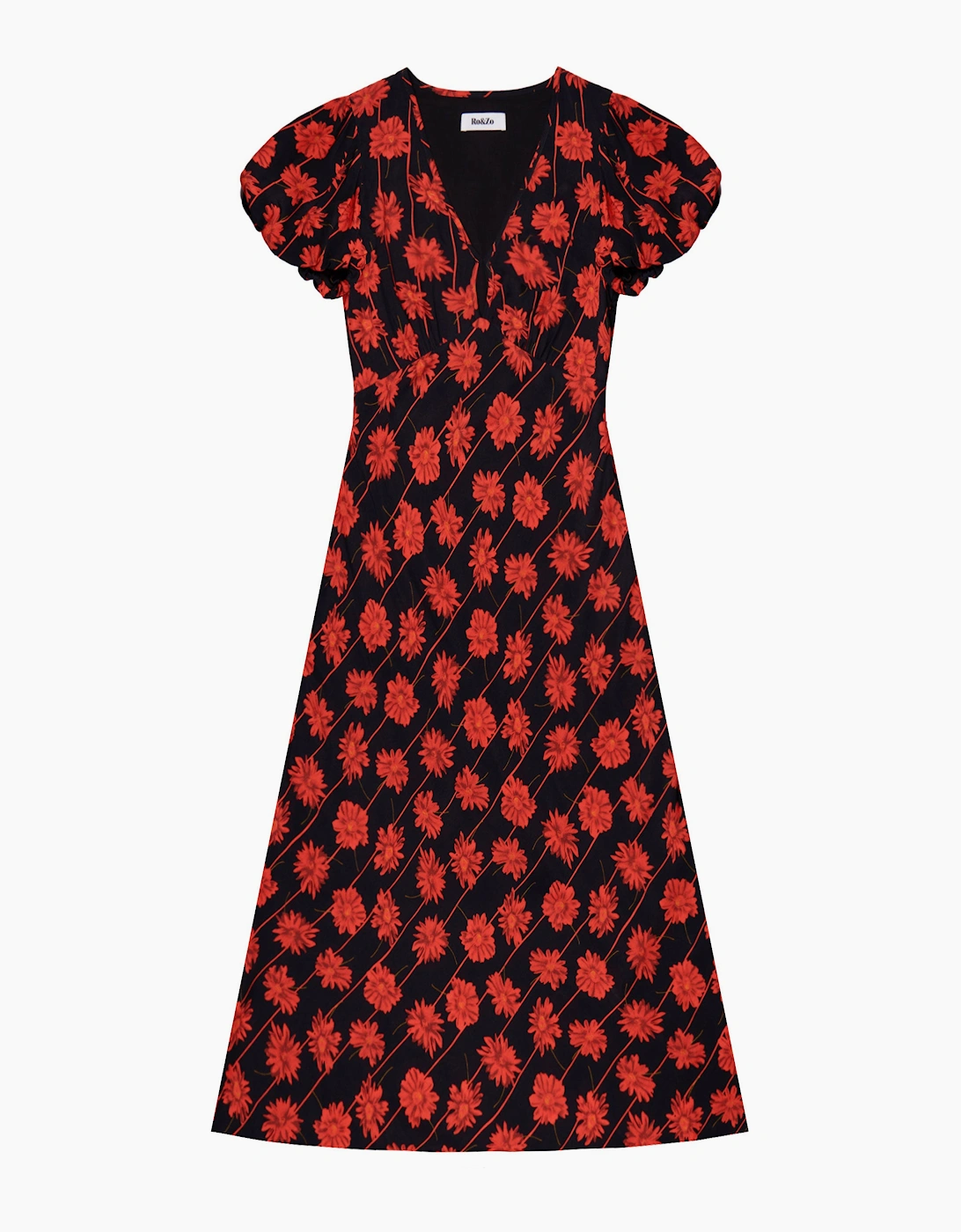 RO&ZO RO&ZO Women's Petite Red Rose Stripe V Neck Keyhole Dress