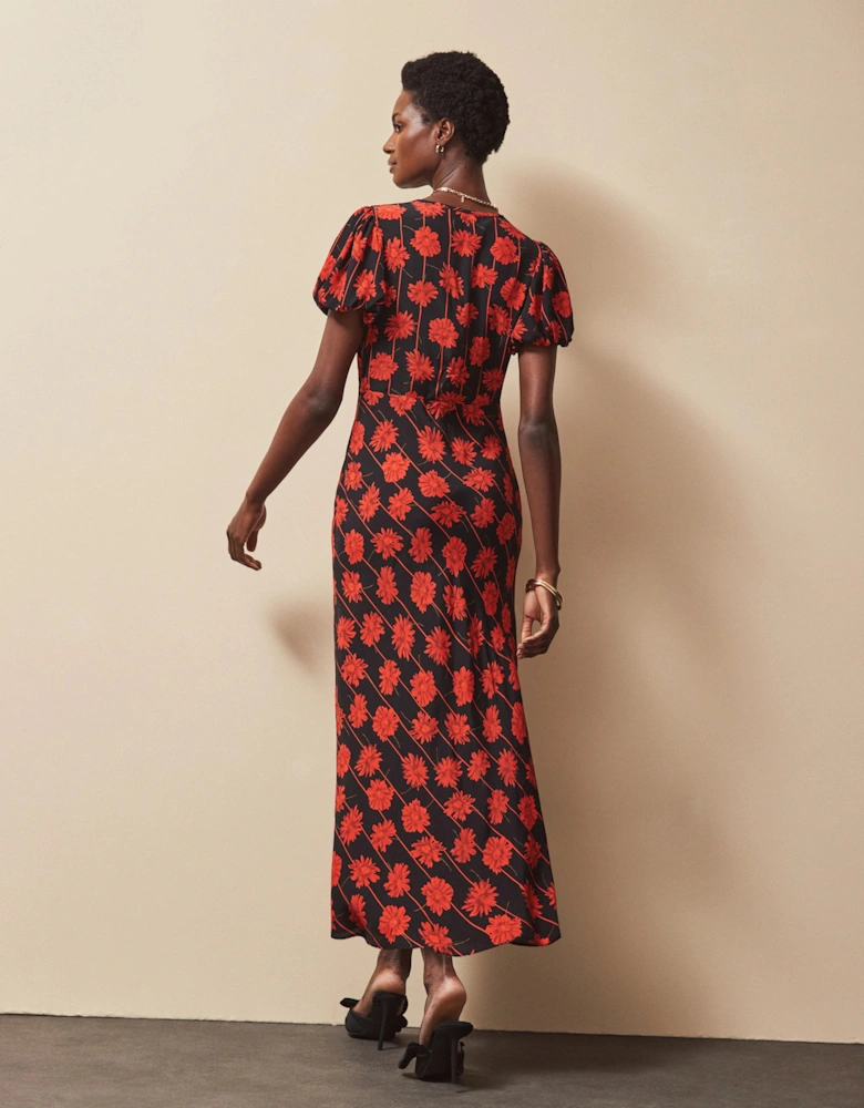 Petite Red Rose Stripe V Neck Keyhole Dress