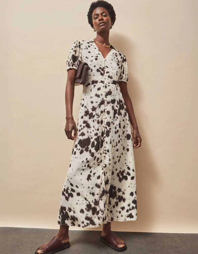 Petite Cow-Print Button-Front Shirt Dress