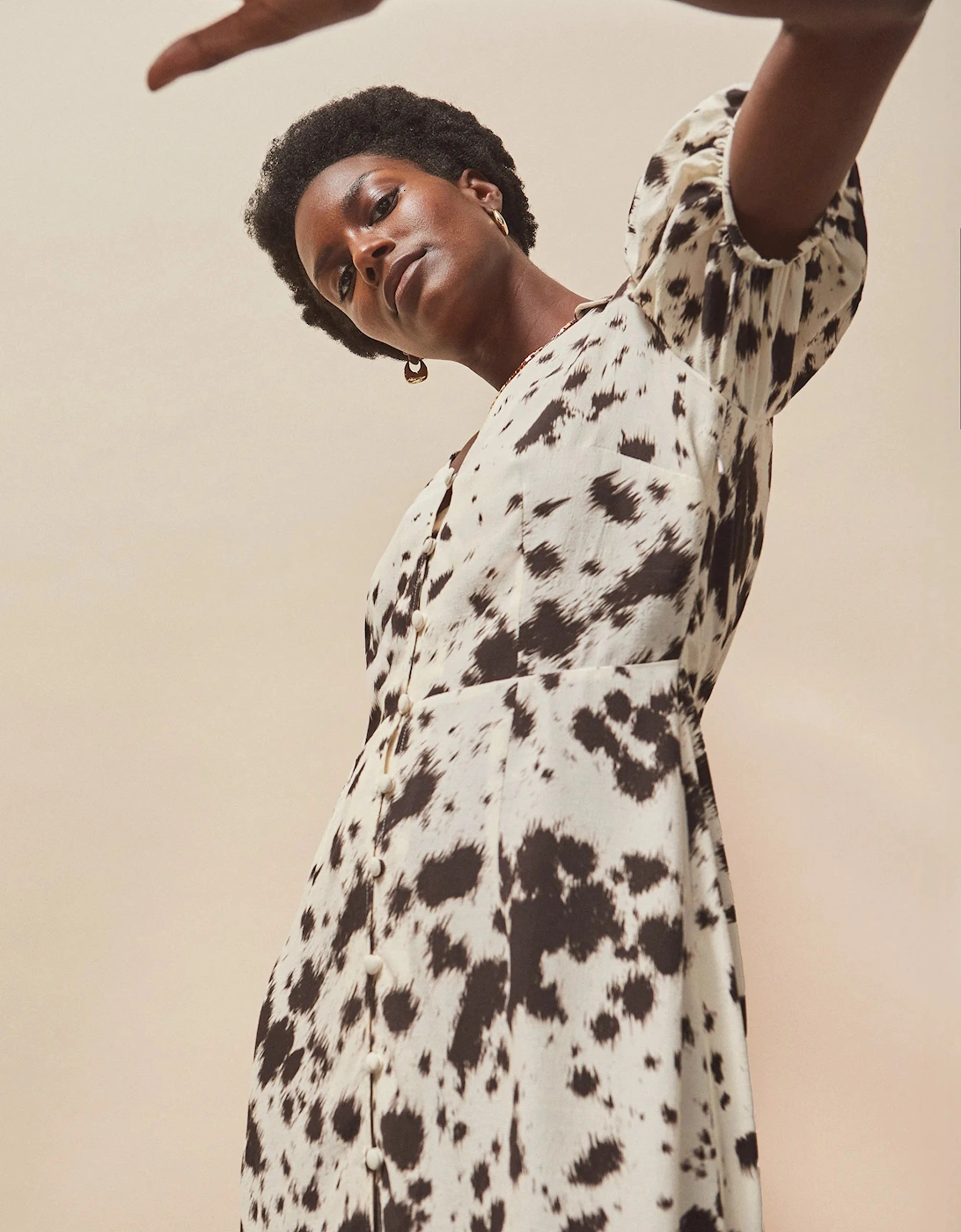 Petite Cow-Print Button-Front Shirt Dress
