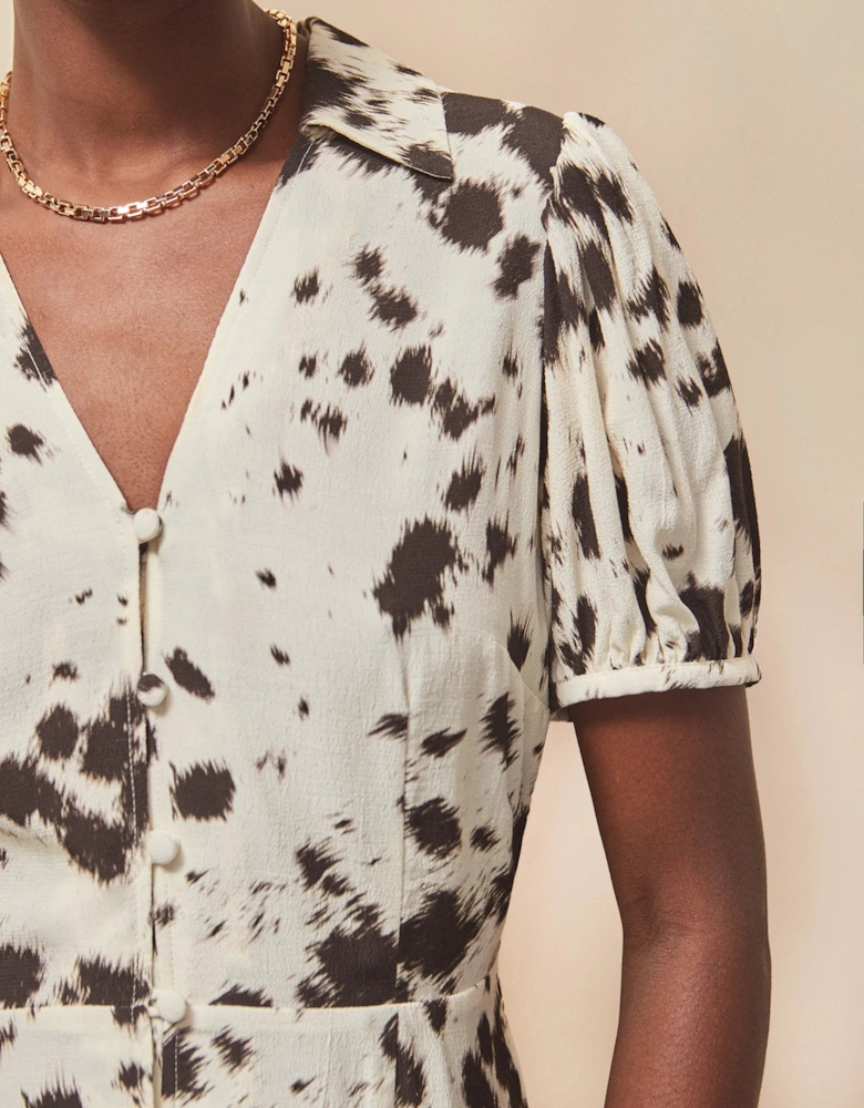 Petite Cow-Print Button-Front Shirt Dress