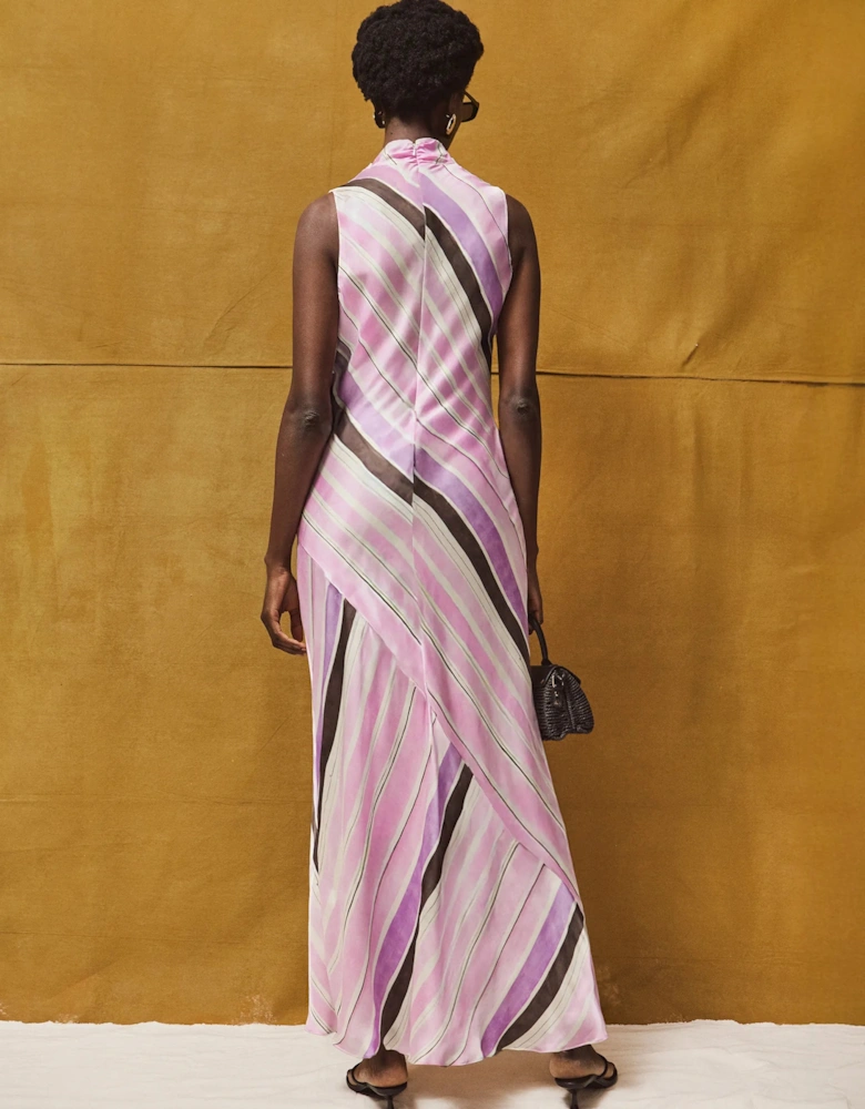 Petite Phoebe Pink Stripe Cowl Neck Satin Dress