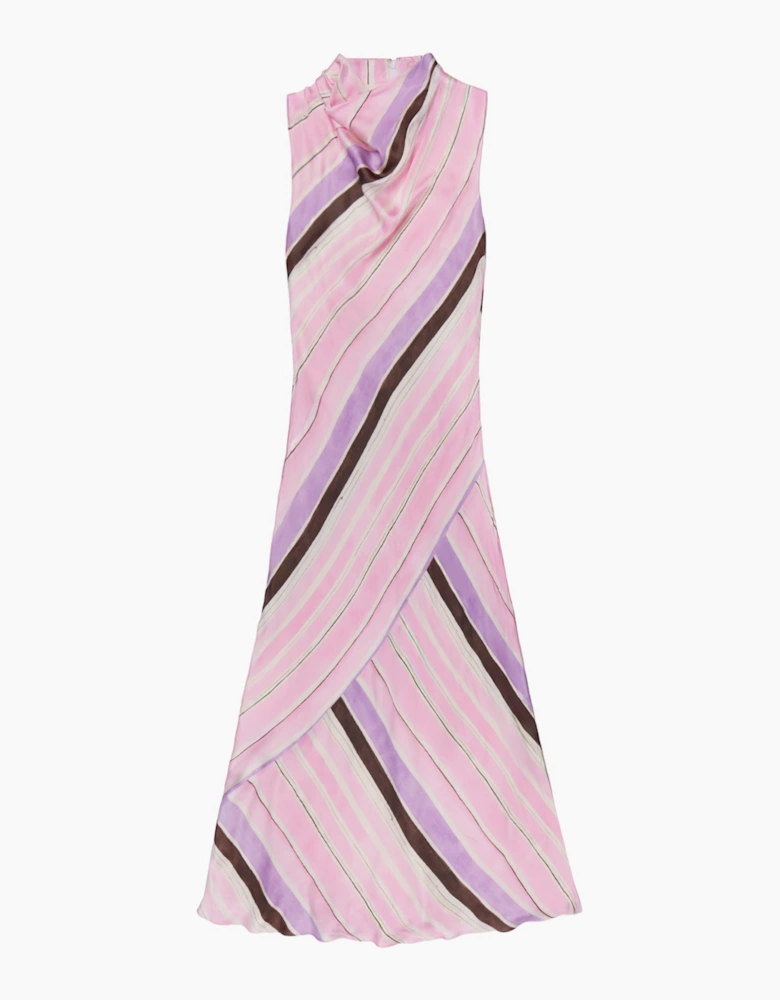 Petite Phoebe Pink Stripe Cowl Neck Satin Dress