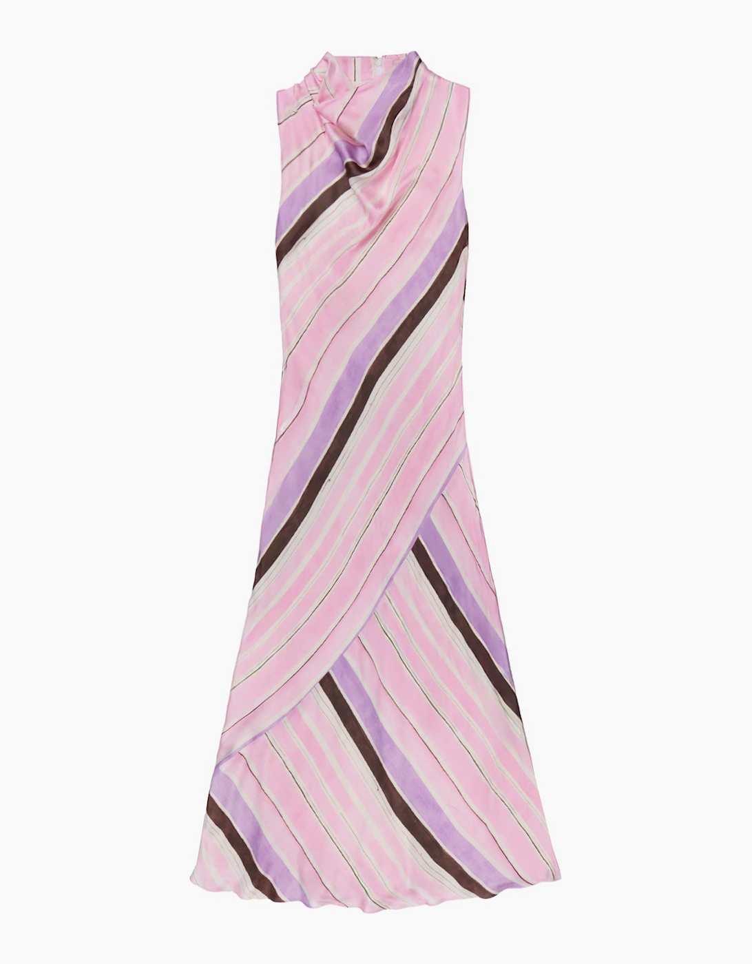 Petite Phoebe Pink Stripe Cowl Neck Satin Dress