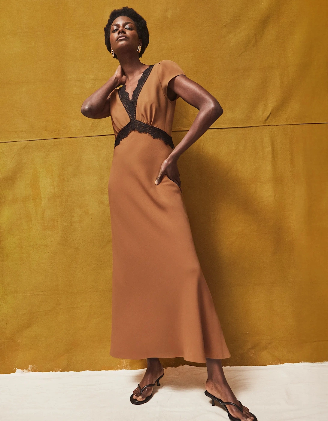 Caramel Lace Trim Dress