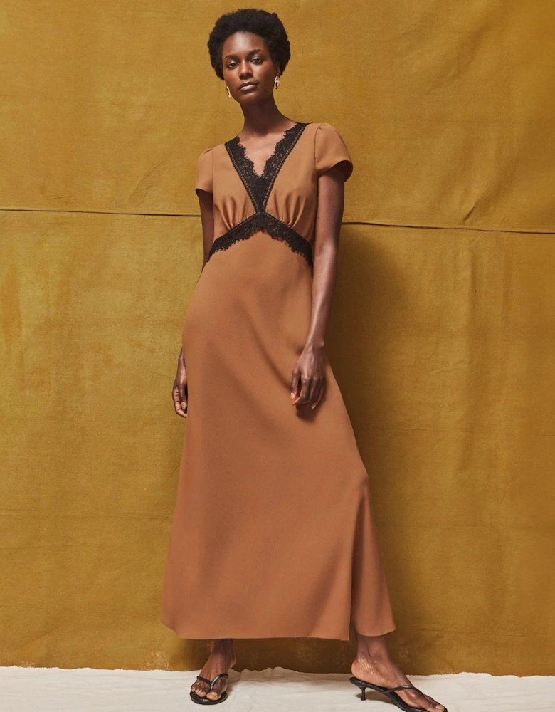 Caramel Lace Trim Dress