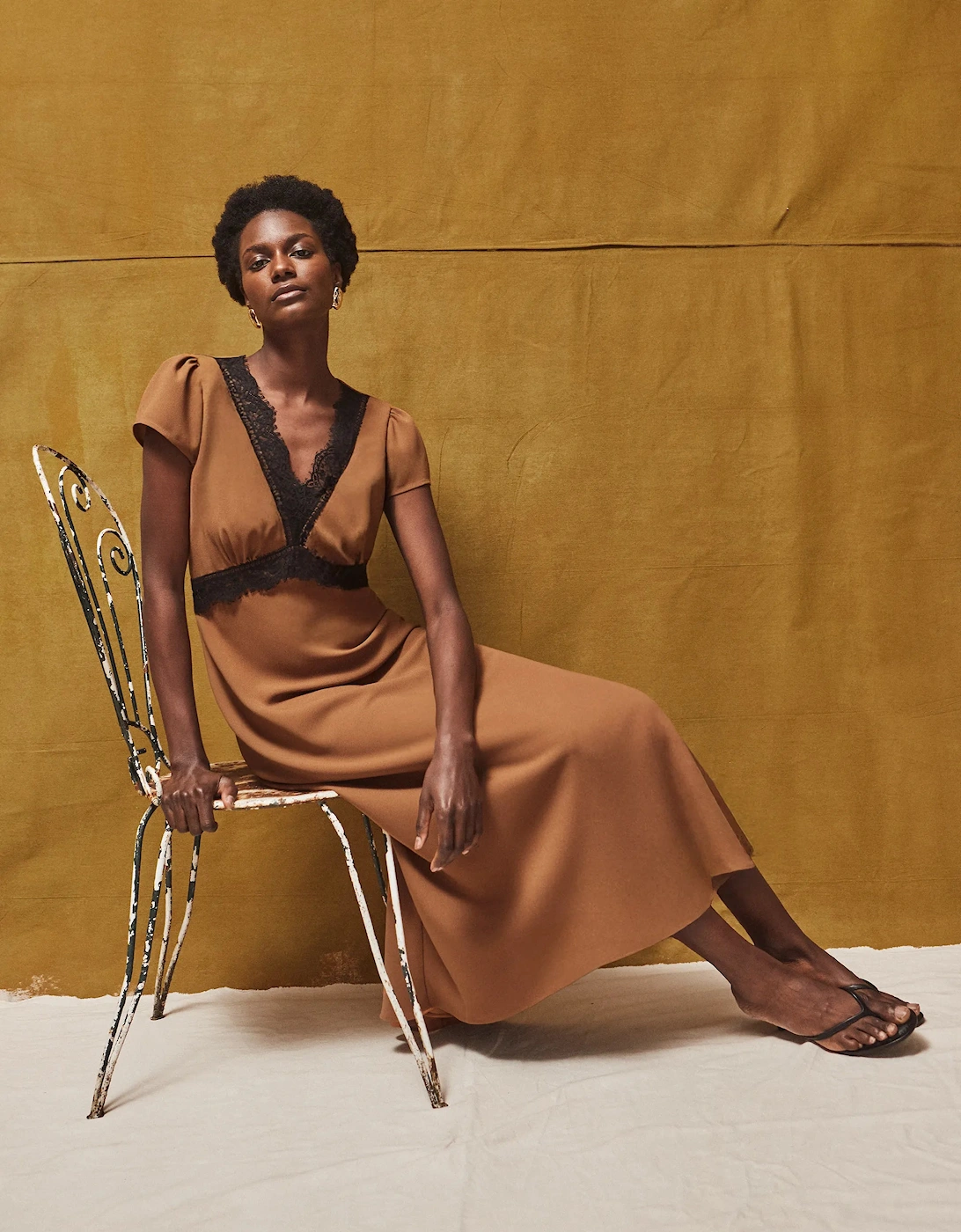 Caramel Lace Trim Dress