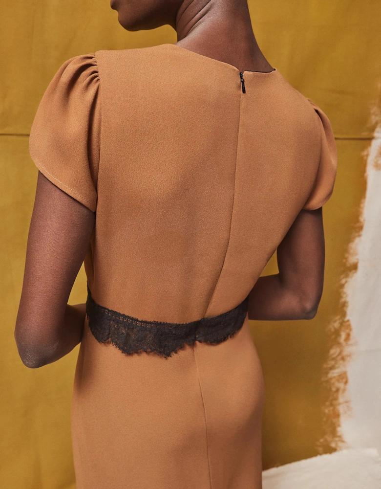 Caramel Lace Trim Dress