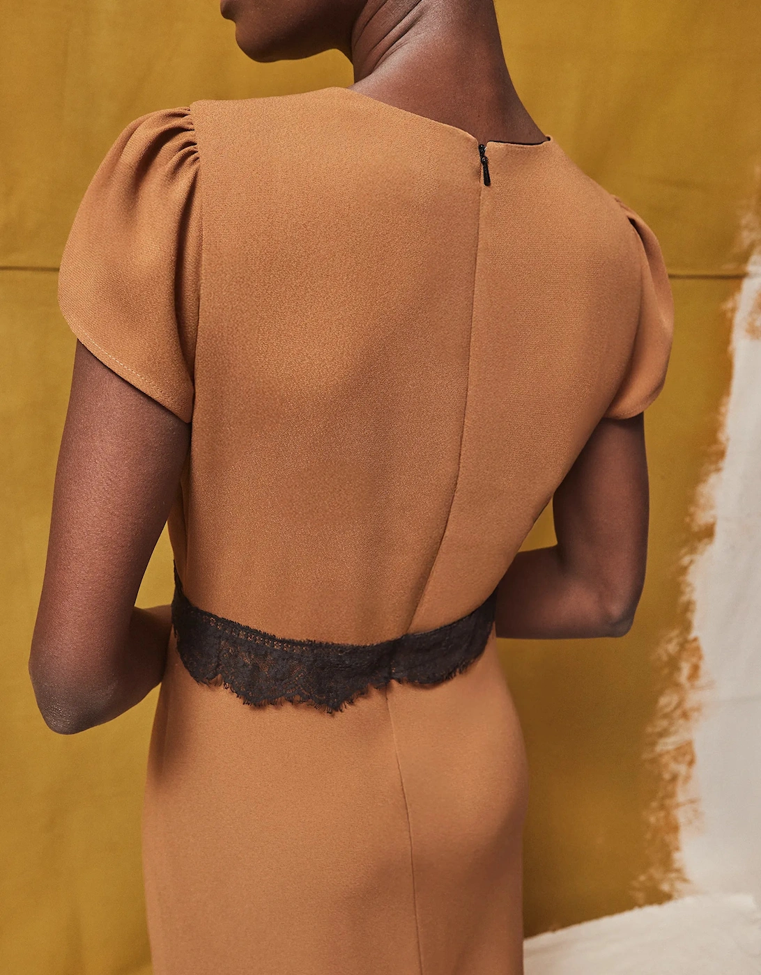 Caramel Lace Trim Dress