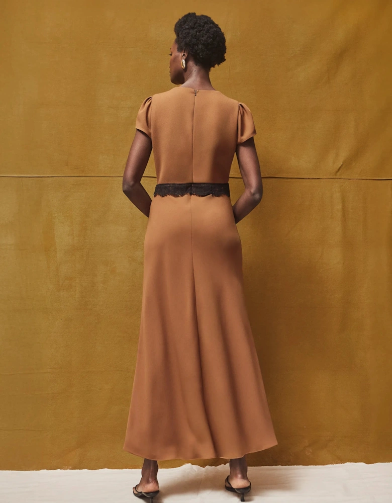 Caramel Lace Trim Dress