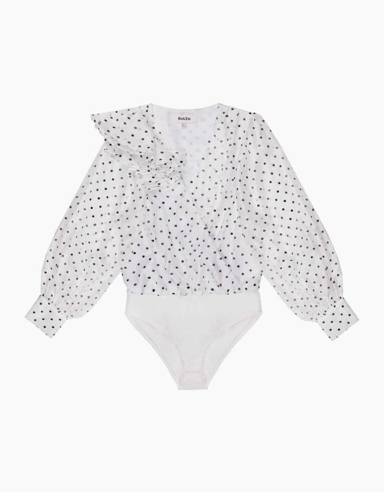 White Mini Spot Frill Detail Bodysuit
