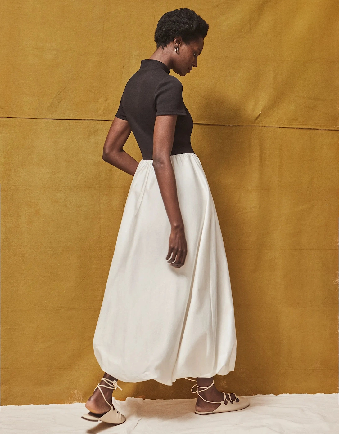 Lucinda Black and White Contrast Bubble-Hem Dress