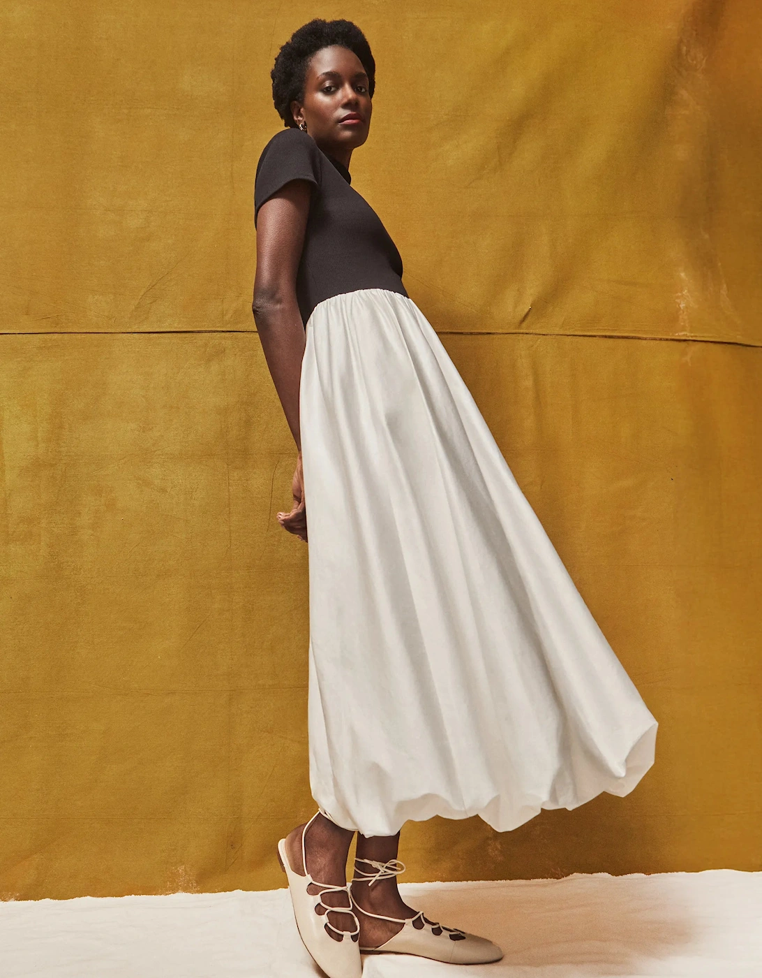 Lucinda Black and White Contrast Bubble-Hem Dress, 6 of 5