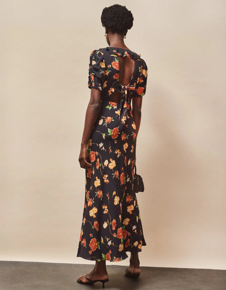 Petite Apricot And Yellow Floral Print Tie Back Dress