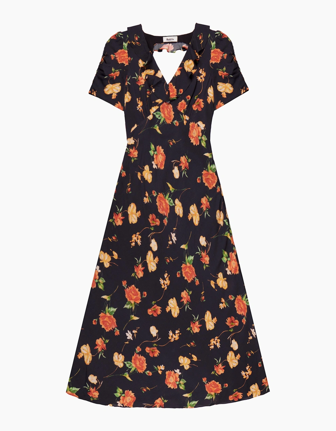 Petite Apricot And Yellow Floral Print Tie Back Dress, 7 of 6