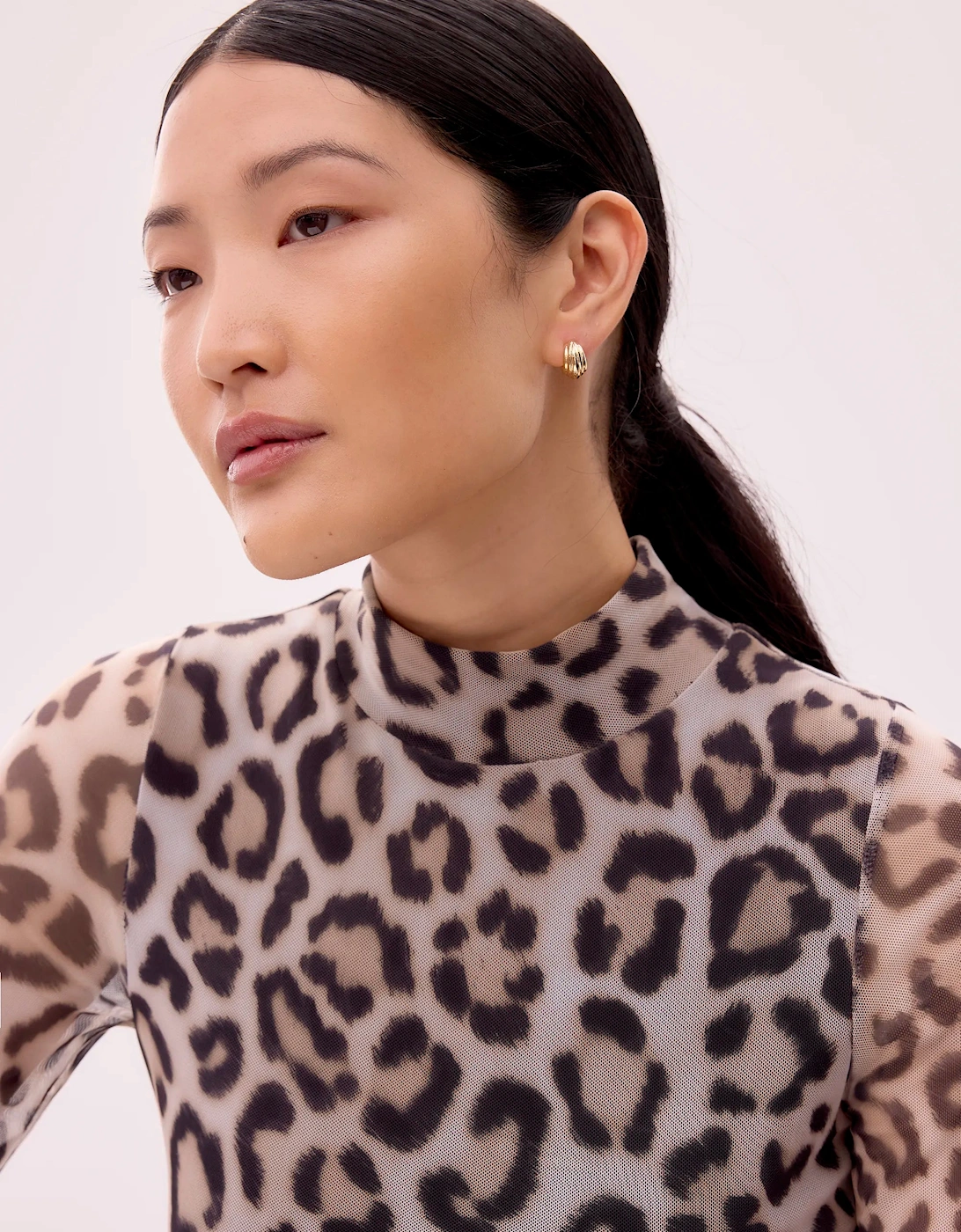 Brown Leopard Print Mesh Top