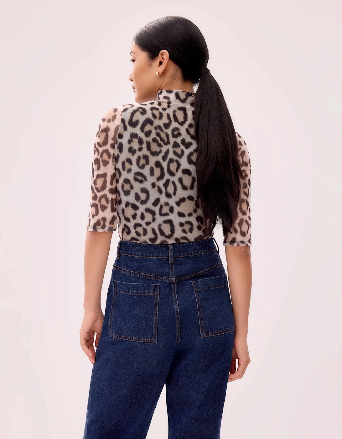 Brown Leopard Print Mesh Top