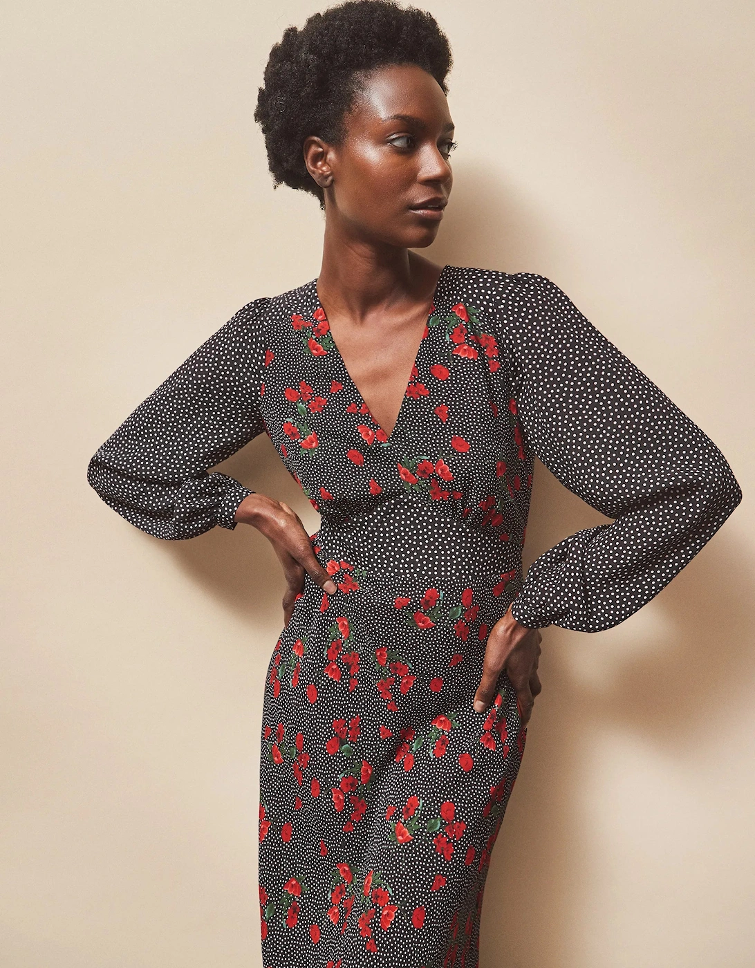 Red Floral And Spot Mix And Match Dress