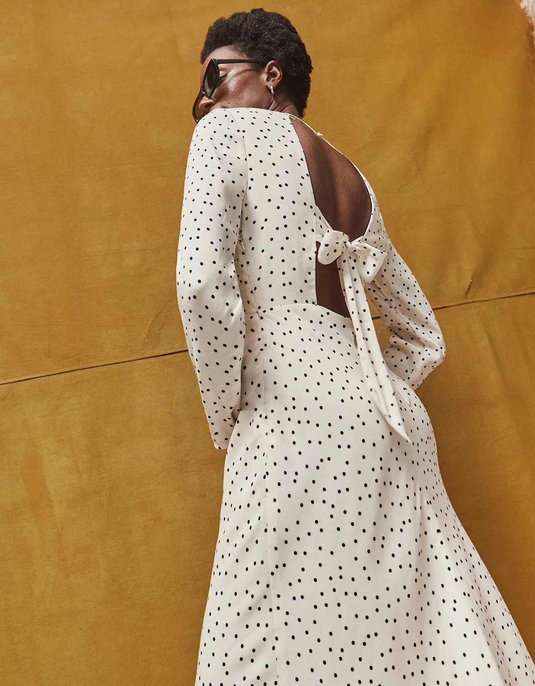 Black And White Polka Dot Tie Back Dress